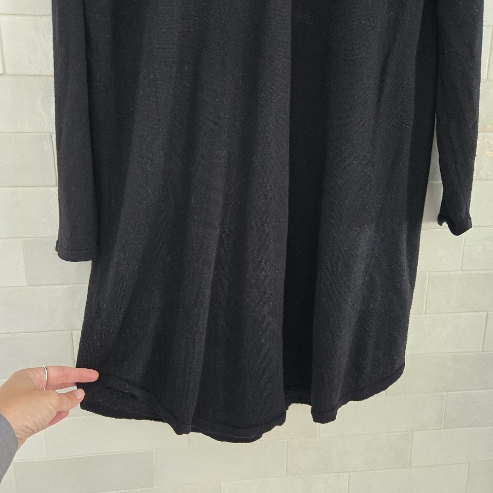 Eileen Fisher 100% Merino Wool V-neck Tunic Dress Top Long Sleeve Solid Black XL - Picture 2 of 7